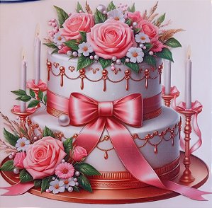 ADR-123 - BOLO COM ROSAS E VELAS - ADESIVOS DTF