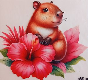 ADR-142 - CAPIVARA COM HIBISCO - ADESIVOS DTF