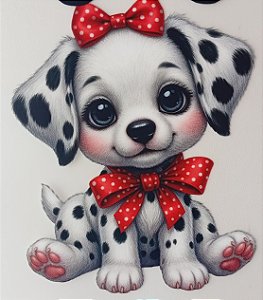 ADR-228 - CACHORRINHO DALMATA LAÇO VERMELHO - ADESIVO DTF TÊXTIL INFANTIL