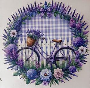 ADR-239 - BICICLETA NA CERCA COM MOLDURA DE LAVANDAS