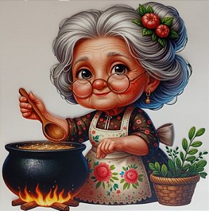 ADR-242 - VOVÓ COZINHANDO - ADESIVO DTF