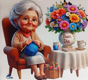 ADR-243 - VOVÓ FAZENDO CROCHÊ - ADESIVO DTF