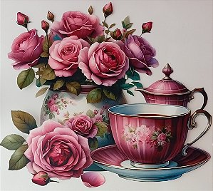 ADR-247 - BULE XICARAS ROSAS VINTAGE ESPECIAL - ADESIVO DTF- ADESIVO DTF