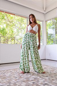 Pantalona Sem Fenda Floral Verde