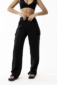 Calça Cargo Praiana Crepe Textura Preto