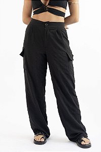 Calça Cargo Praiana Crepe Textura Preto