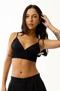 Top Decote Lastex Crepe Textura Preto