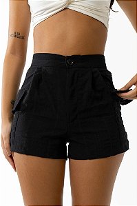 Short Cargo Crepe Textura Preto