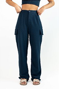 Calça Cargo Praiana Texturizado Azul Marinho