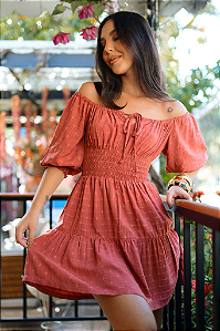 Vestido Lastex Ombro a Ombro Terracota