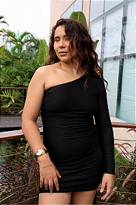 Vestido Cereja Manga Longa Lurex Preto