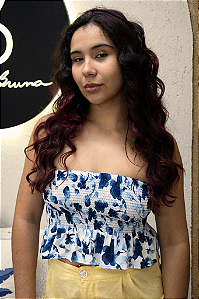 Top Lastex Babado Floral Azul
