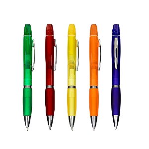 Caneta Plástica com Marca-Texto