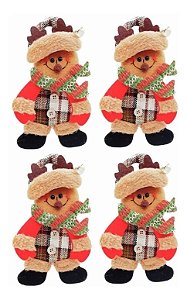 Kit 4 Bonecos De Neve Pendente Tecido E Guizo Enfeite Natal
