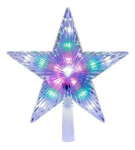 Estrela Ponteira Com Led 14,5 cm Enfeite Árvore De Natal Bivolt Colorida