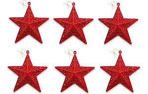 Kit 8 Estrelas Vazada Com Glitter Vermelha 8 cm Pendente Natal