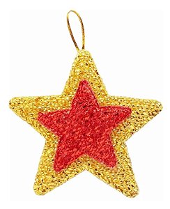 Kit 4 Estrelas Brilhante Pendente Colorida 9,5cm Para Árvore Natal
