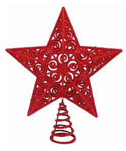 Estrela Vazada Ponteira Glitter Vermelha 20cm Para Árvore Natal