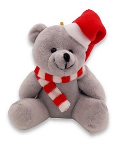 Urso Pelúcia Natalino Cinza Enfeite Pendente Para Árvore Natal 15 Cm