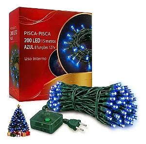 Pisca Pisca Azul Cordão 200 Lâmpadas 127v Led 8 Funções 15m