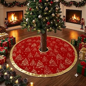Saia Vermelha Veludo Base Tapete De Árvore De Natal Tecido Enfeite 90 cm