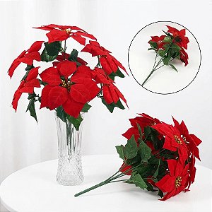 Kit Com 6 Buquê Flor De Natal Vermelha Aveludada Bico De Papagaio