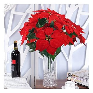 Kit Com 6 Buquê Flor De Natal Vermelha Aveludada Bico De Papagaio