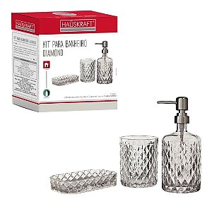 Kit Banheiro Sabonete Líquido Copo Vidro Diamond Hauskraft PSL-033TR