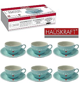 Jogo De Xícaras Para Chá Café Grande 160 Ml 12 Peças Fina Porcelana Hauskraft  Cor Azul