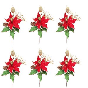 Jogo 3 Buquê Natal Bico de Papagaio Lamê Vermelho 7 Flores 32cm - Yangzi -  Outros Decoração - Magazine Luiza