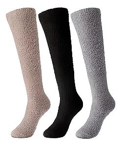 Meia Elástica Longa Quentinha 3 Pares Color Soft Unissex Inverno Ideal Para Frio