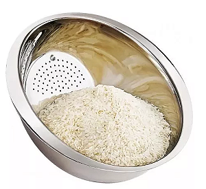 Escorredor Lava Arroz Aço Inox 24 Cm Reforçado Ke Home