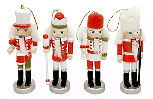 Kit 4 Bonecos Quebra Nozes Soldado Enfeite De Árvore Natal
