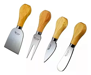Conjunto Kit Queijo 4 Peças Em Aço Inox E Madeira Ke Home