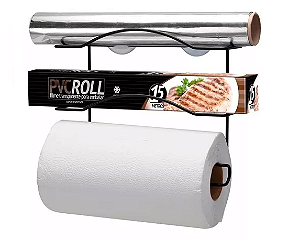 Suporte Preto Parede 3 Rolos Papel Toalha Cook Home Black