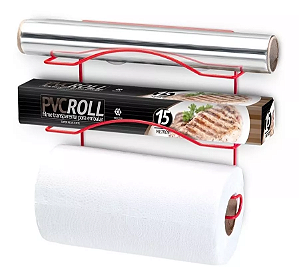 Suporte Vermelho Parede 3 Rolos Papel Toalha Cook Home Red