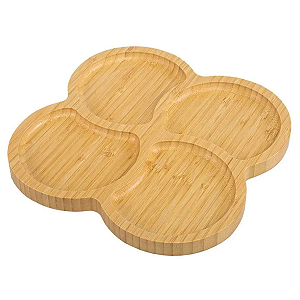 Petisqueira de bambu 4 divisórias 22x22cm