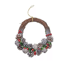 Guirlanda De Porta Decorada De Natal Fibras Naturais 30 Cm