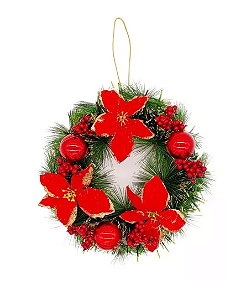Guirlanda De Porta Feliz Natal Decorada Verde 25 Cm Flor