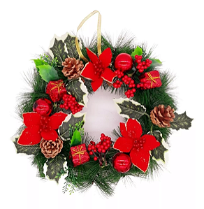 Guirlanda De Porta Decorada Verde 35 Cm Flor Natal Pinha