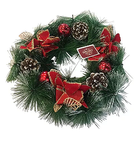 Guirlanda De Porta Decorada Verde 21 Cm Flor Natal Pinha