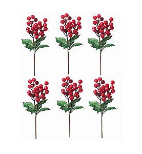 Kit 6 Galhos 60 Cm Pick Folhas Cerejinha Decoração Natal