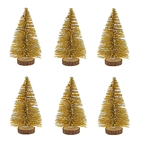 Kit Com 6 Mini Arvore Natalina Glitter 15cm Em Pvc Multiart