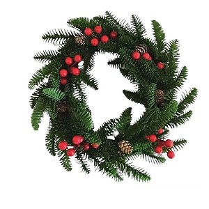 Guirlanda De Natal Para Porta Decorada Com Cereja Pinha 35 Cm