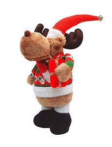 Rena Papai Noel De Pelúcia 50cm Enfeite Boneco Luxo Com Guizo
