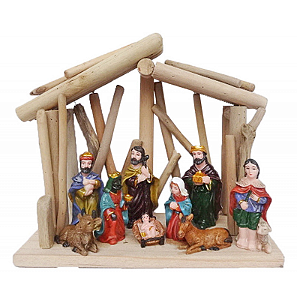 Presépio De Madeira Jesus Maria José 3 Reis Magos Natal