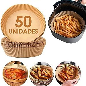 Kit 50 Formas Descartáveis Para Air Fryer 20cm Forma Redonda de Papel Descartável Antiaderente Forro Protetor Para Fritadeira Forma Top Che