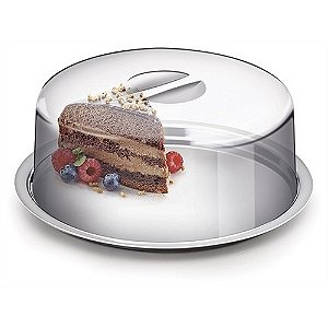 Porta Bolo 31cm Inox e Acrílico Wellmix