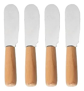 Conjunto 4 Espátula Inox Patê Mantega Cabo Madeira Wincy