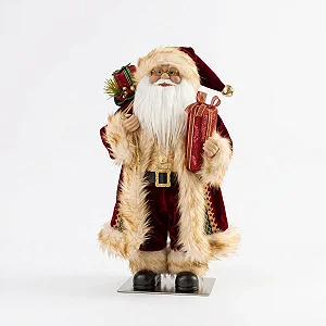 Papai Noel Roupa Vermelha Com Saco E Capa, Modelo Luxo 30cm